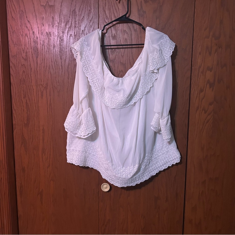 White Lace Ruffle Blouse